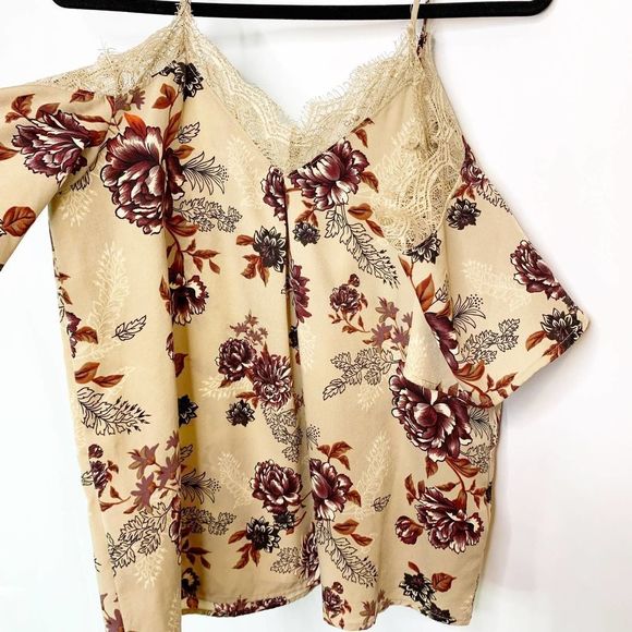 Ro & De Blouse Womens Floral Lace Cold Shoulder Top Ladies Small - Picture 3 of 5